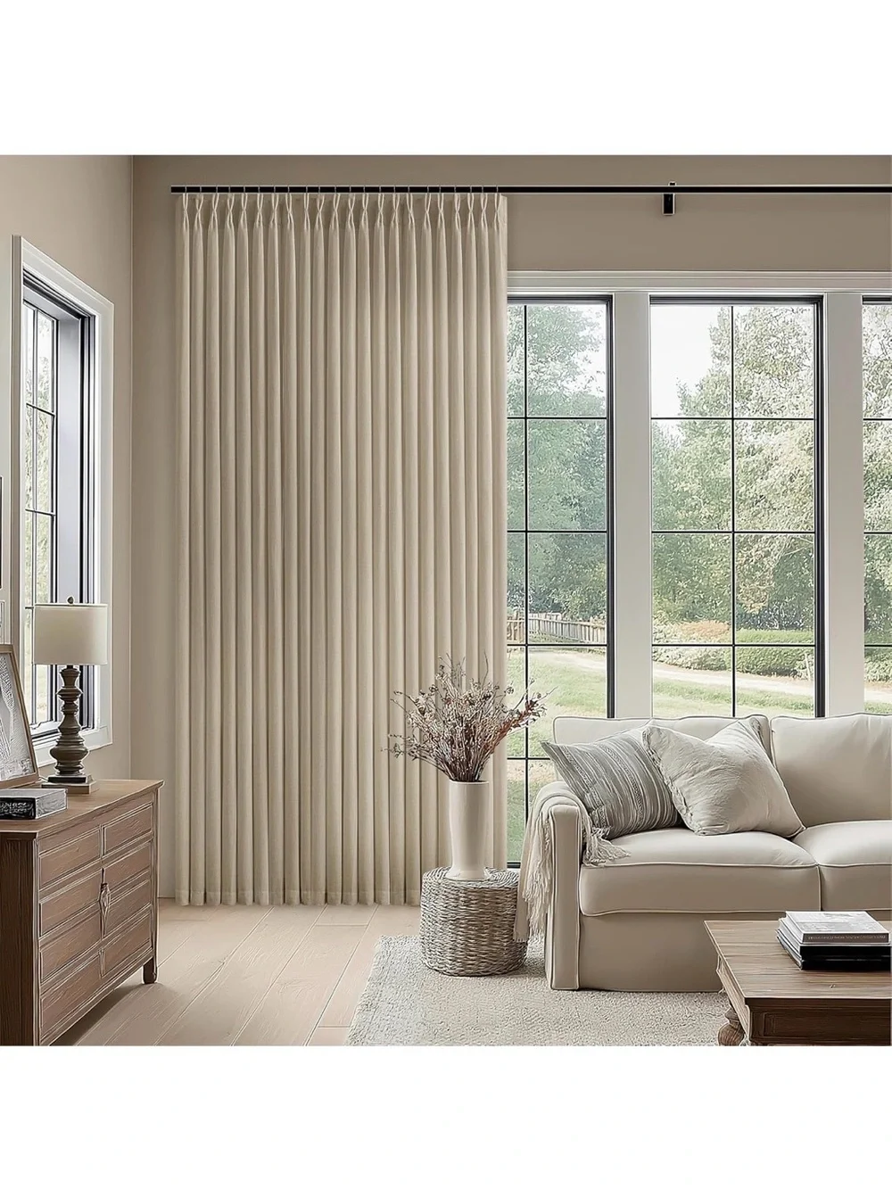 New Open Bag Light Brown Pinch Pleat Semi Sheer Linen Curtains 80 Inch Long